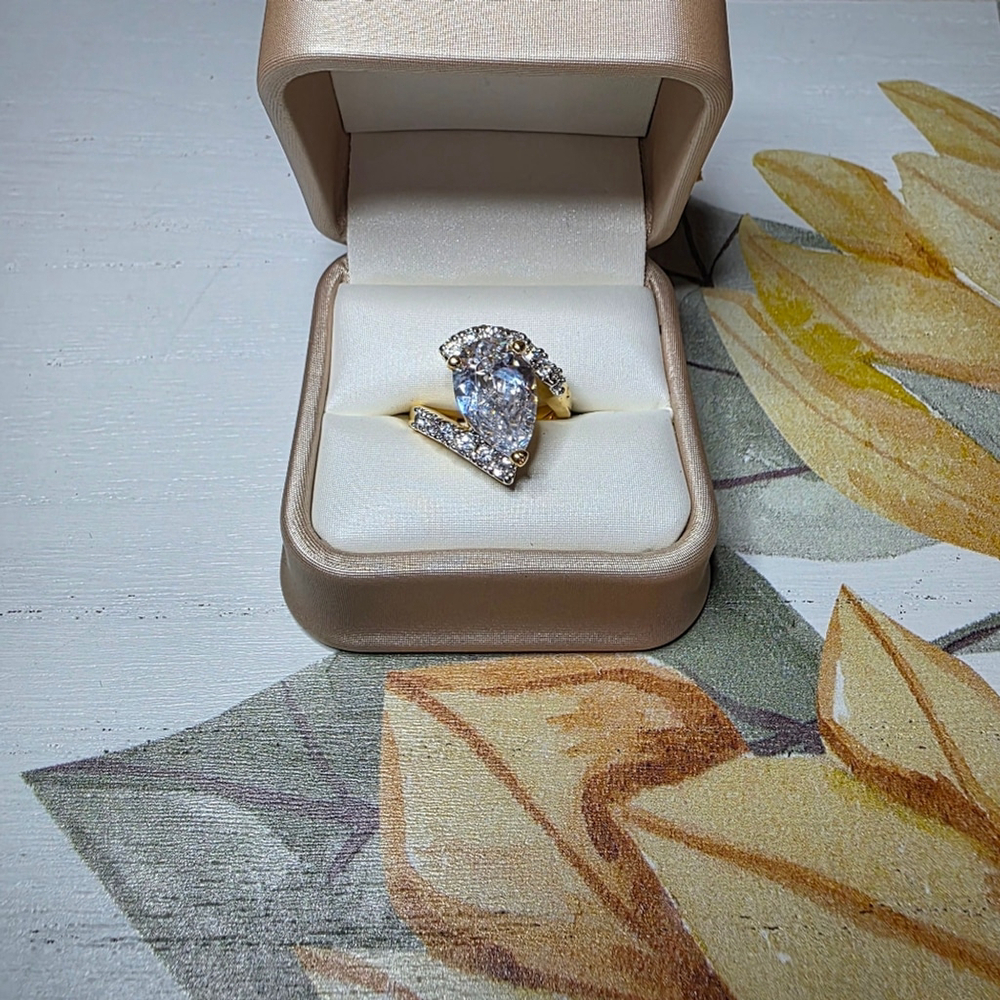 Goldtone Sterling Silver Cubic Zirconia Ring - Picture 2 of 6
